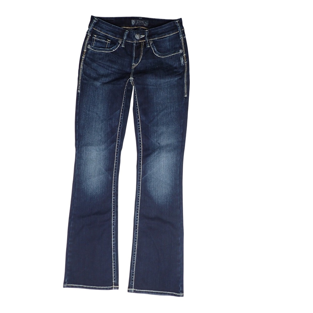 Silver Jeans Co. Women's Aiko Bootcut Dark Wash Contrast Stitch Jeans W25 L31